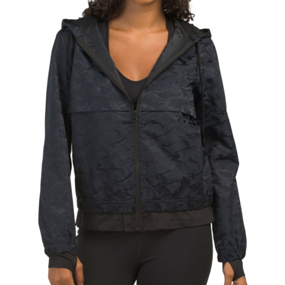 NEW SPYDER Hooded Poly Jacquard Jacket Black/navy for women 267mn - Picture 1 of 2